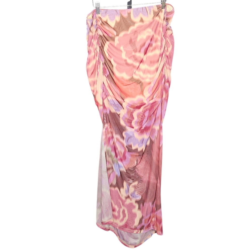 By Anthropologie Ruched Side-Slit Maxi Skirt, Size XL, Pink, NWT - Picture 6 of 11